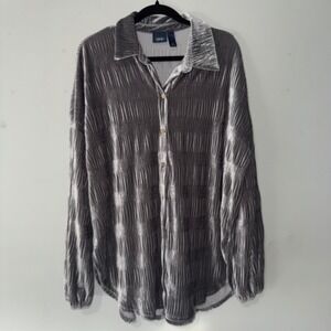 Women's Daytrip Silver Velvet Textured Long Sleeve Shirt